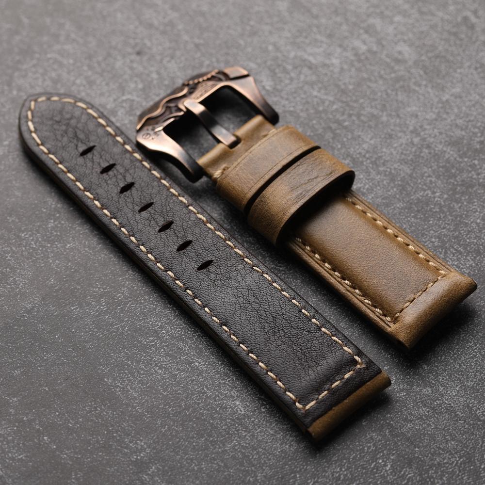 Head Layer Cowhide Strap, 22 24 26MM Adaptable Bronze Watch Men Vintage Mechanical Bronze Buckle, Watch Accessories Men Bracelet