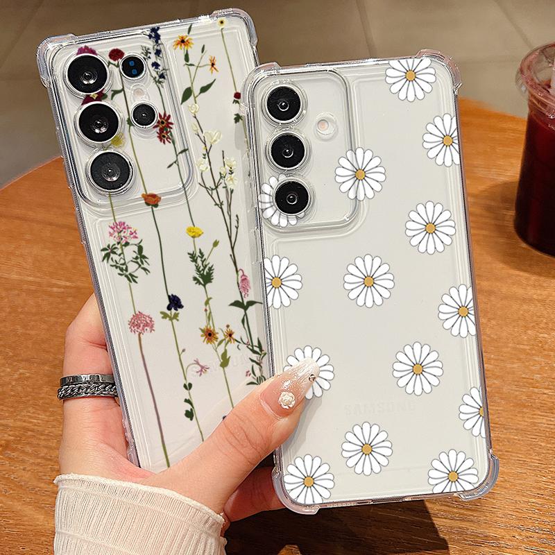 Чехол для телефона с узором «Маленькие цветы» для Samsung Galaxy S26 S25 S24 S23 Ultra S22 Plus S21 S24 S25 FE Прозрачный ударопрочный мягкий чехол