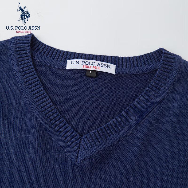 U.S. Polo Assn. Мужской вязаный свитер с V-образным вырезом из чистого хлопка
