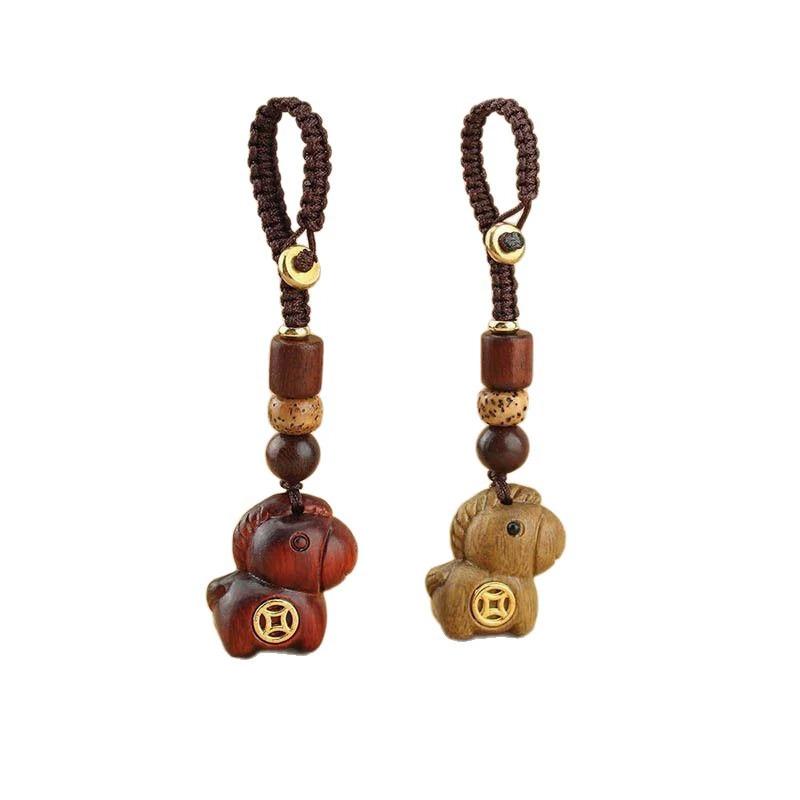 1 шт. Автомобильный брелок Новый китайский стиль Плетеный шнур Подарок Брелок для телефона Креативность Подвеска-пони Деревянная подвеска Украшение в виде монеты