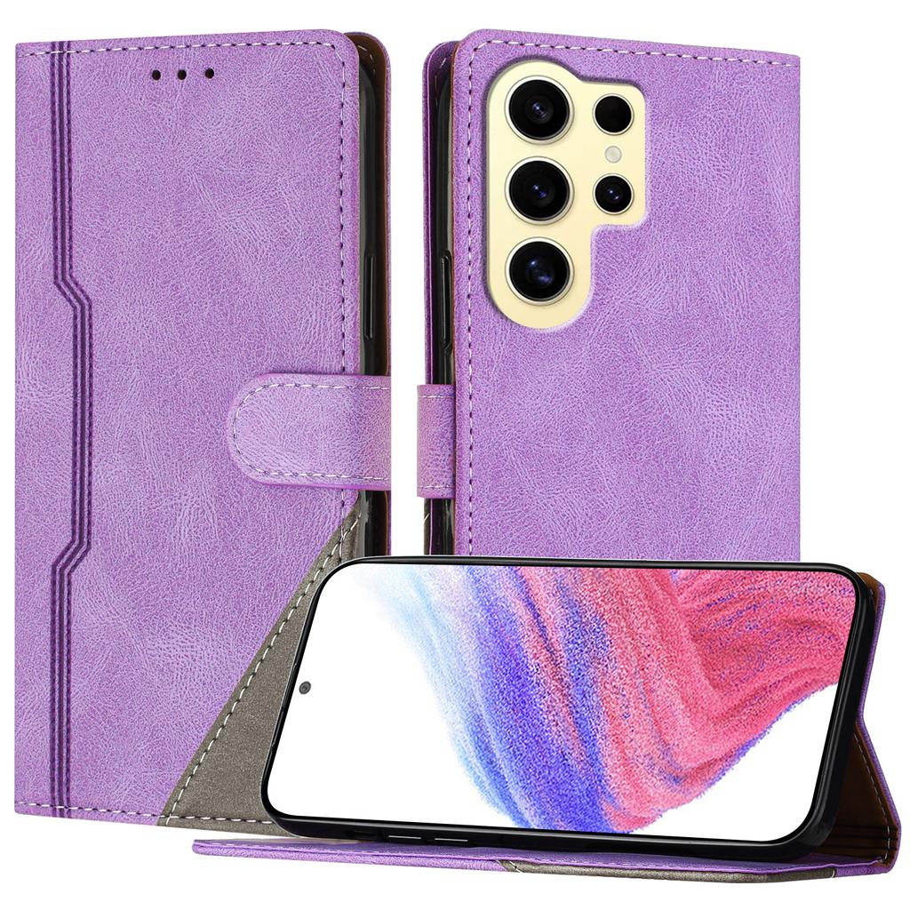 For Samsung Galaxy S24 Ultra Leather Case Triangle Patchwork Wallet Stand Shockproof Phone Cover
