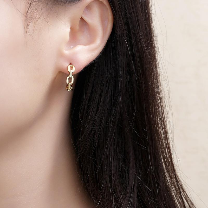 BELLA BOX S925 Sterling Silver Needle, Pig Nose, Chain Ear Studs, Rose Gold Ear Rings, Ins Style, Trendy And Light Luxury Girl