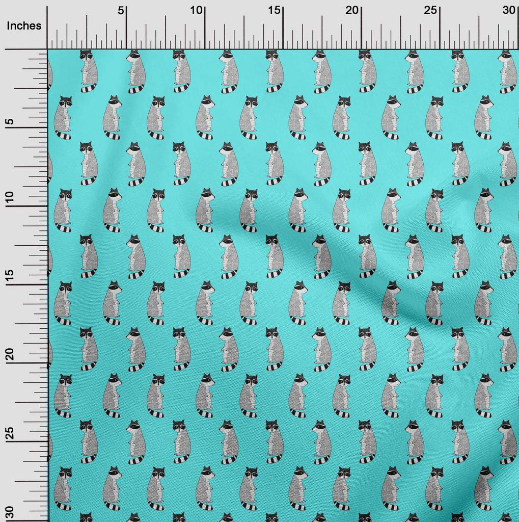 oneOone Cotton Flex Aqua Blue Fabric Racoon Animal Sewing Fabric By The Yard Printed Diy Clothing Sewing Supplies 40 Inch
