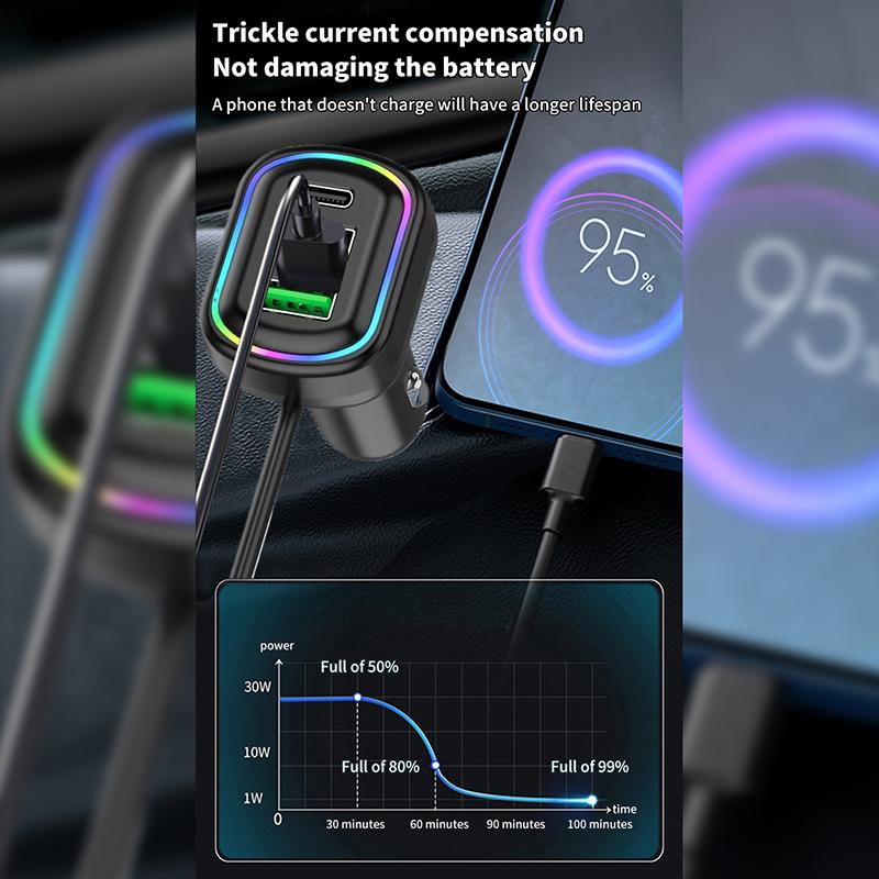 6-портовый USB Type-C передний и задний удлинитель автомобильное зарядное устройство с RGB подсветкой PD быстрая зарядка адаптер питания для iPhone планшет ноутбук