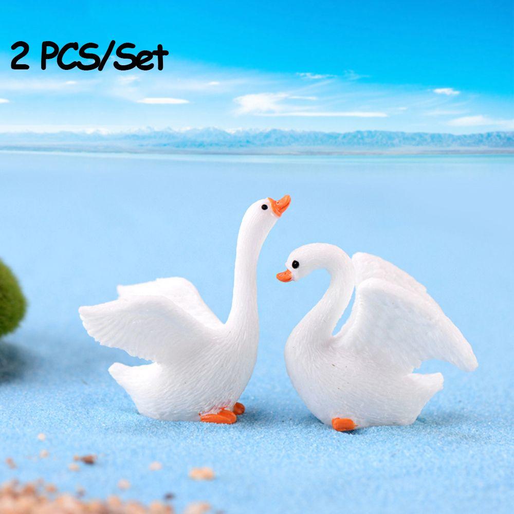 2PCS/Set Crafts Statue Micro Landscape Goose Model Swan Figurine Home Decor Miniature Animal