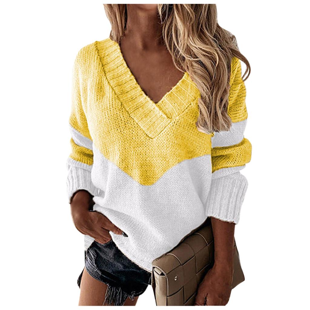 Женский модный пуловер с v-образным вырезом, свободный повседневный свитер, полосатый вязаный свитер