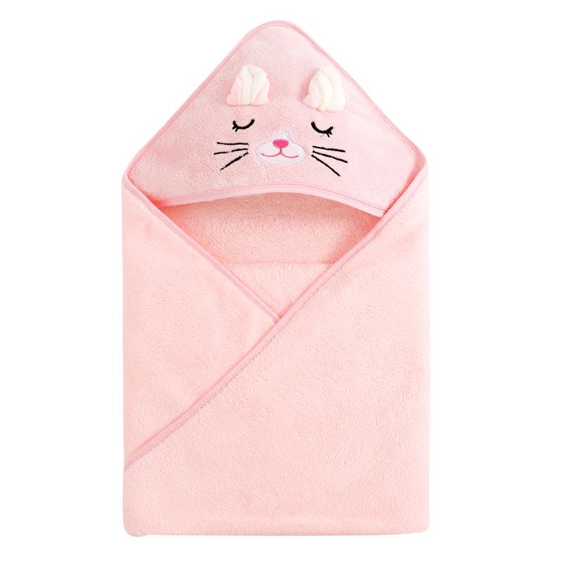Newborn Cartoon Hooded Swaddle Blanket - Absorbent Coral Fleece for Spring & Autumn