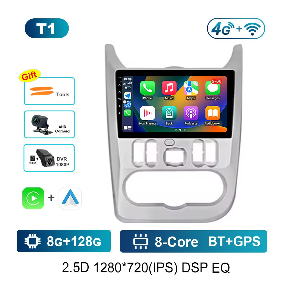 Автомобильный радиоприемник, мультимедийный проигрыватель для Renault Logan 1 Sandero 2009 - 2015 Android OS, беспроводная система Carplay, WiFi, головное устройство, GPS-навигация