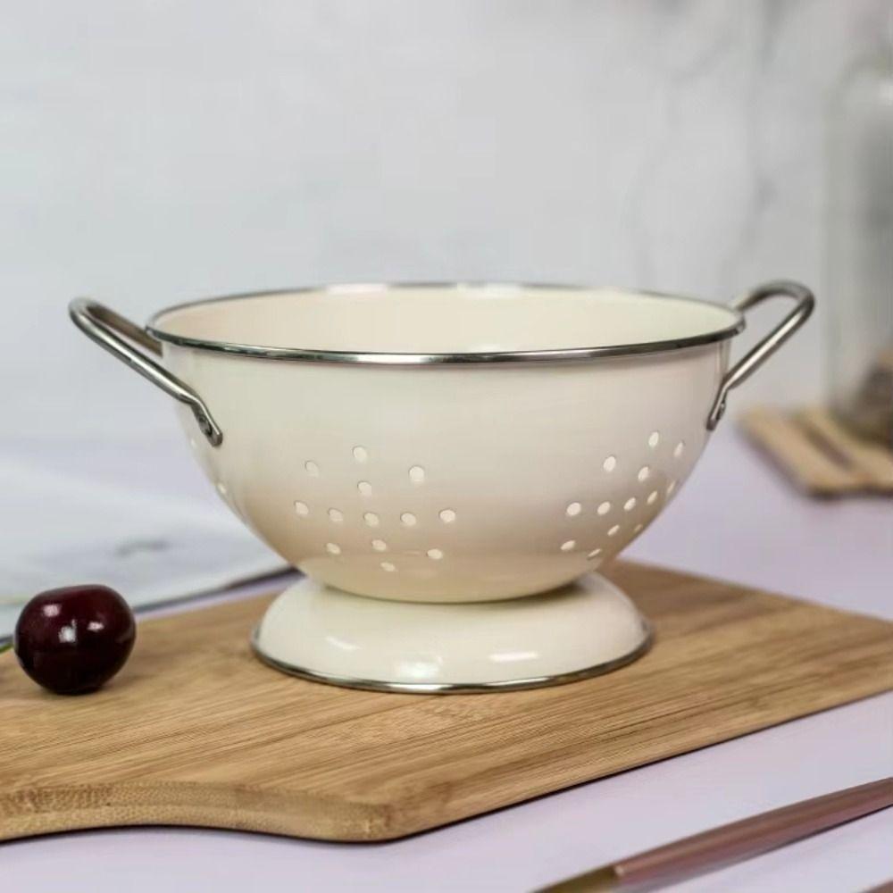 Rust-proof Enamel Coated Fruit Basket Carbon Steel Vegetable Strainer  Countertop