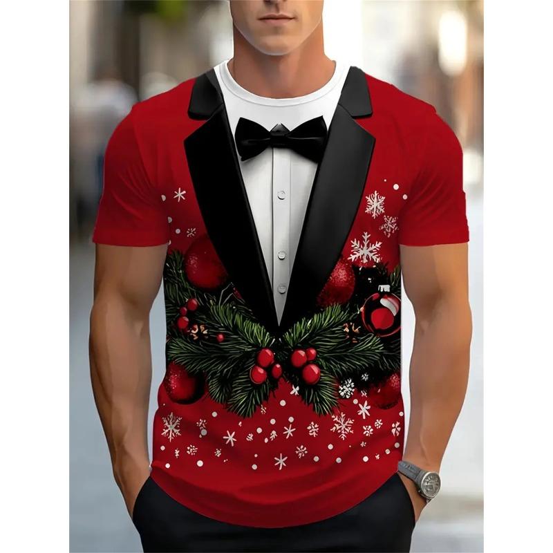 Рождественская мужская футболка с 3D-принтом, повседневные футболки с коротким рукавом, уличная мода, свитер с круглым вырезом, мужская свободная футболка