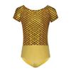 Girls Metallic Fish Scale Print Leotard Short Sleeve Bowknot Cutout Back Ballet Gymnastics Bodysuit