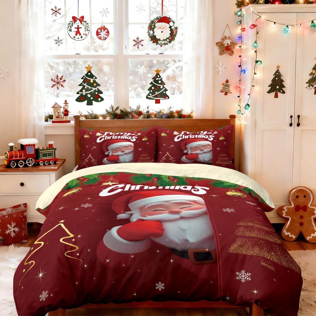 3pc Merry Christmas Cartoon Santa Claus Printed Chipless Quilt Set Multi Size Bedrooms Dormitory Bedding Holiday Decoration