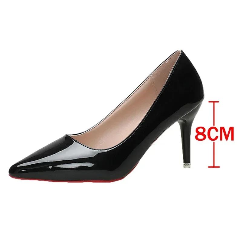 Fashion Classic Black Stiletto Heels Pumps Women 2024 Spring Patent Leather Office Shoes Woman Plus Size 43 Pointed Toe High Heels Shoes