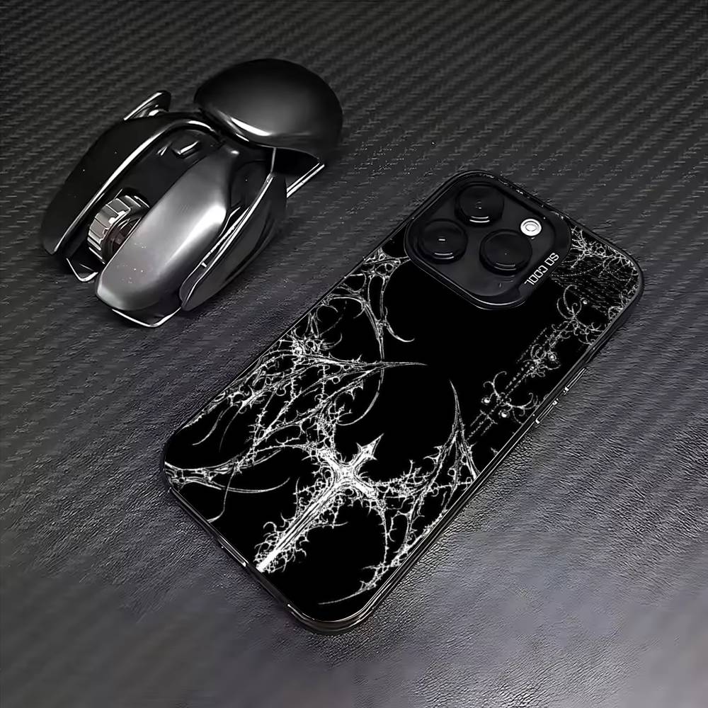 G-Gothic Кибер Сигил Крест Чехол для Телефона Для iPhone17,16,15,14,13,12,11 Plus,Pro Max Цветной Посеребренный Внутренний Чехол