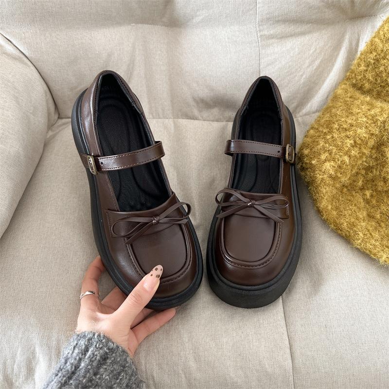 Модные милые туфли в стиле ретро с бантом на толстом каблуке и платформе, маленькие кожаные туфли для женщин 2025 года, новые весенне-осенние легкие туфли Мэри Джейн