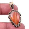 Natural Carnelian Gemstone 925 Solid Sterling Silver Two Tone Pendant 1.50" Y5Q74