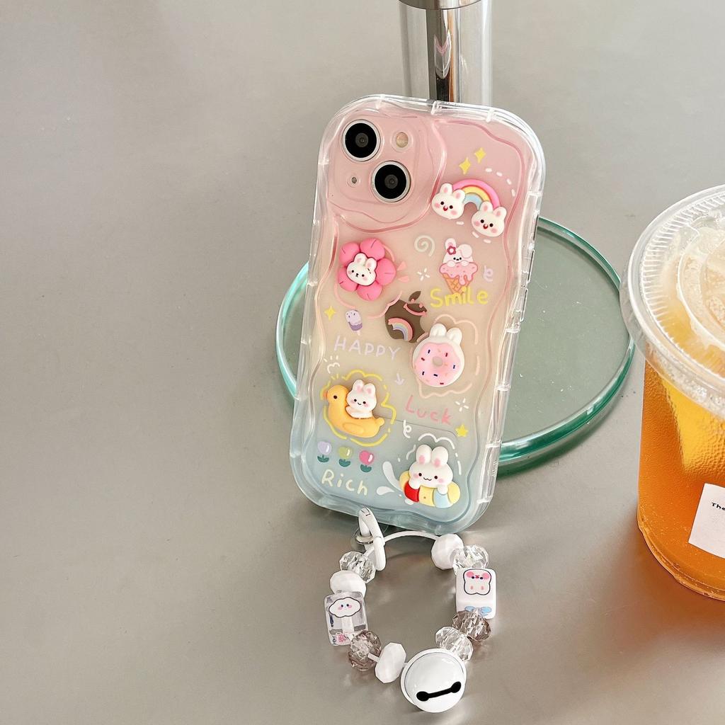 Three Dimensional Doll Suitable for Apple 16pro Rainbow Duck DIY Mobile Phone Case with Bracelet Iphone15 Protective Cover 14