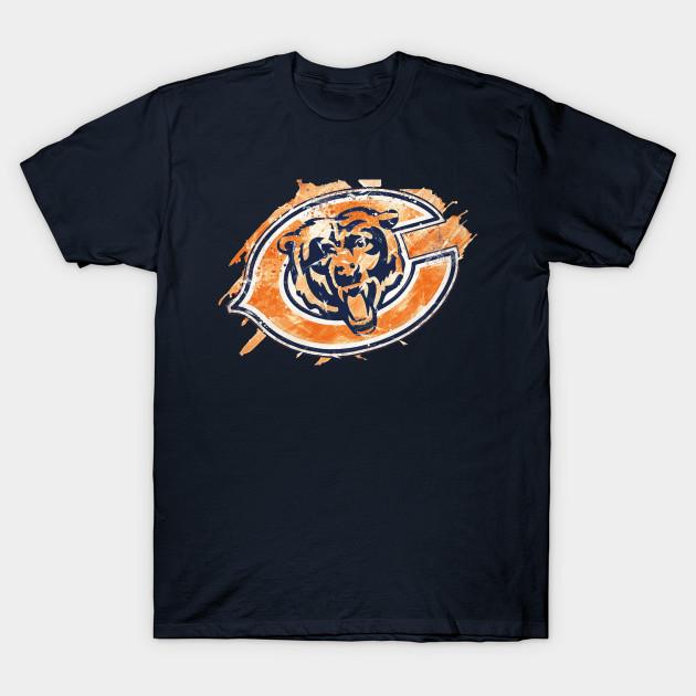 Азиатский размер Мужская черная футболка с принтом Chicago Bears Печать методом термопереноса без вырезания Хлопковая футболка