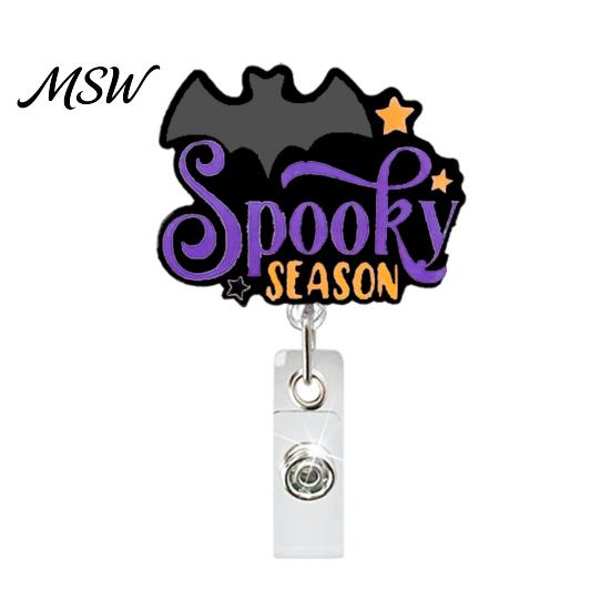 Retractable Keychain Clip Badge Holder, Halloween Glitter Acrylic Reel, Cute Ghost Teacher Reel Pumpkin ID Card Holder for Nurse Doctor Worker