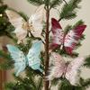 Clip-On Christmas Butterfly Ornaments Flocking Finish Artificial Butterfly Pendant Home Decoration