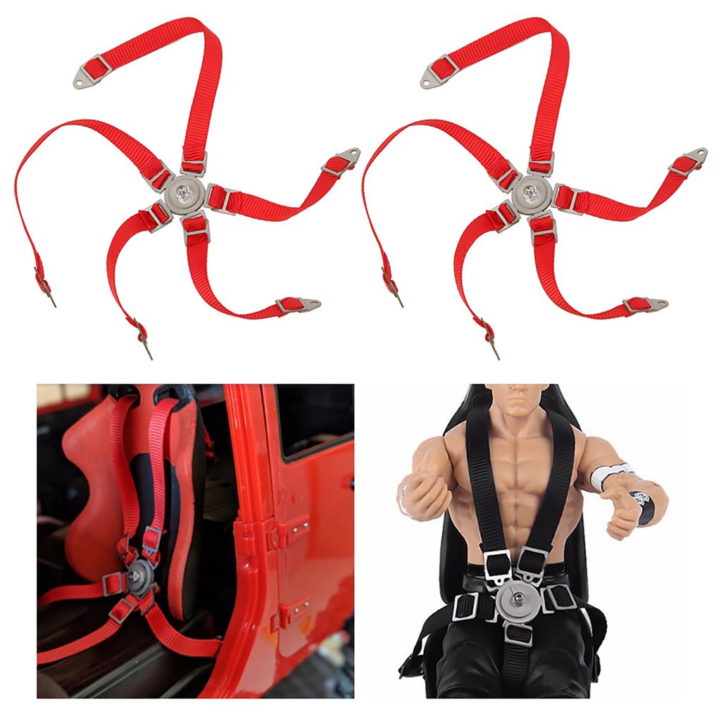2PCS Simulated Driver Seat Belt Safety Simulation Strap for Axial 1 10 90018 RC Course TruckRed