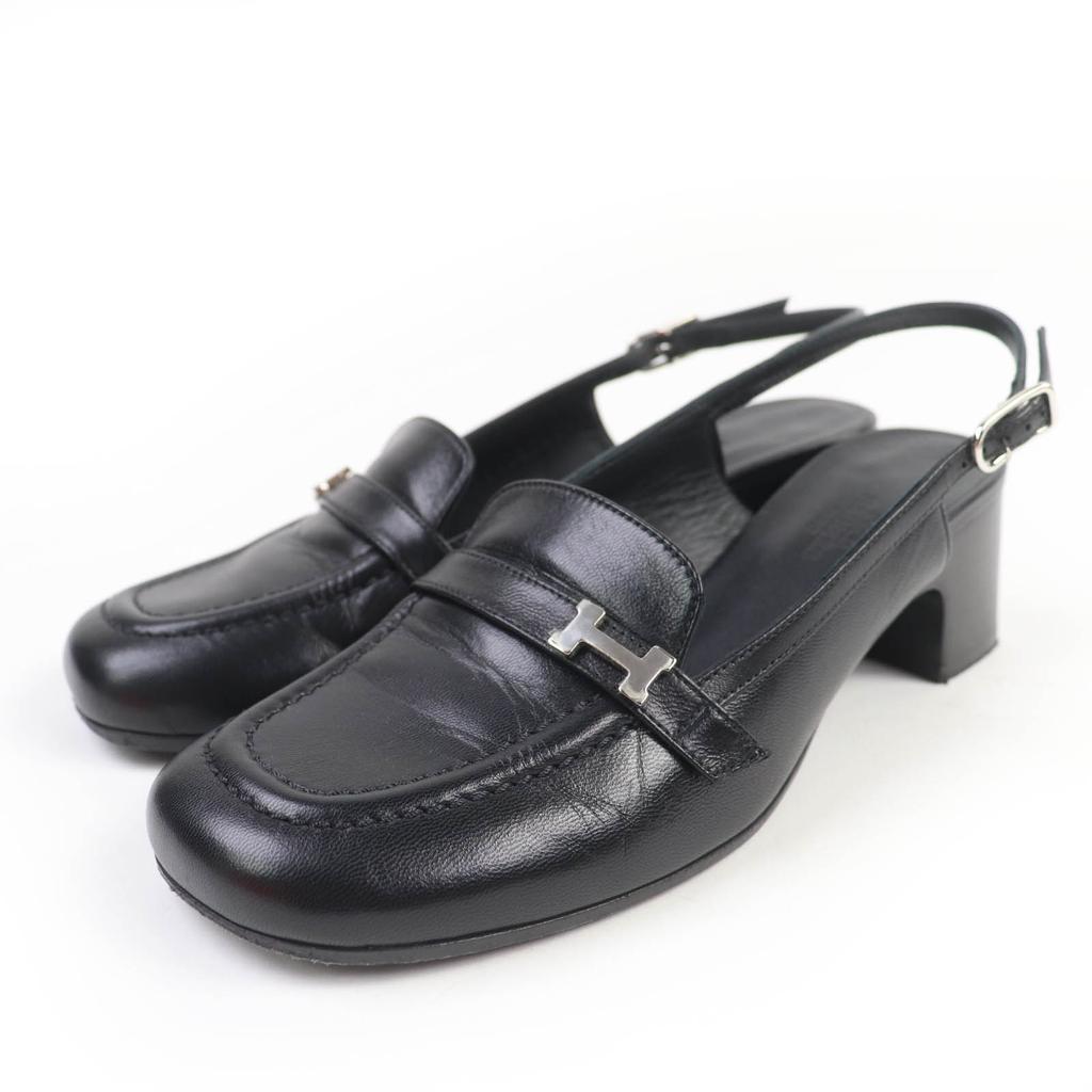 Great HERMES pumps Anfini Strap slingback leather black leather Women 36 Used