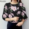 Women Floral Print Casual Loose 3/4 Sleeve Blouse