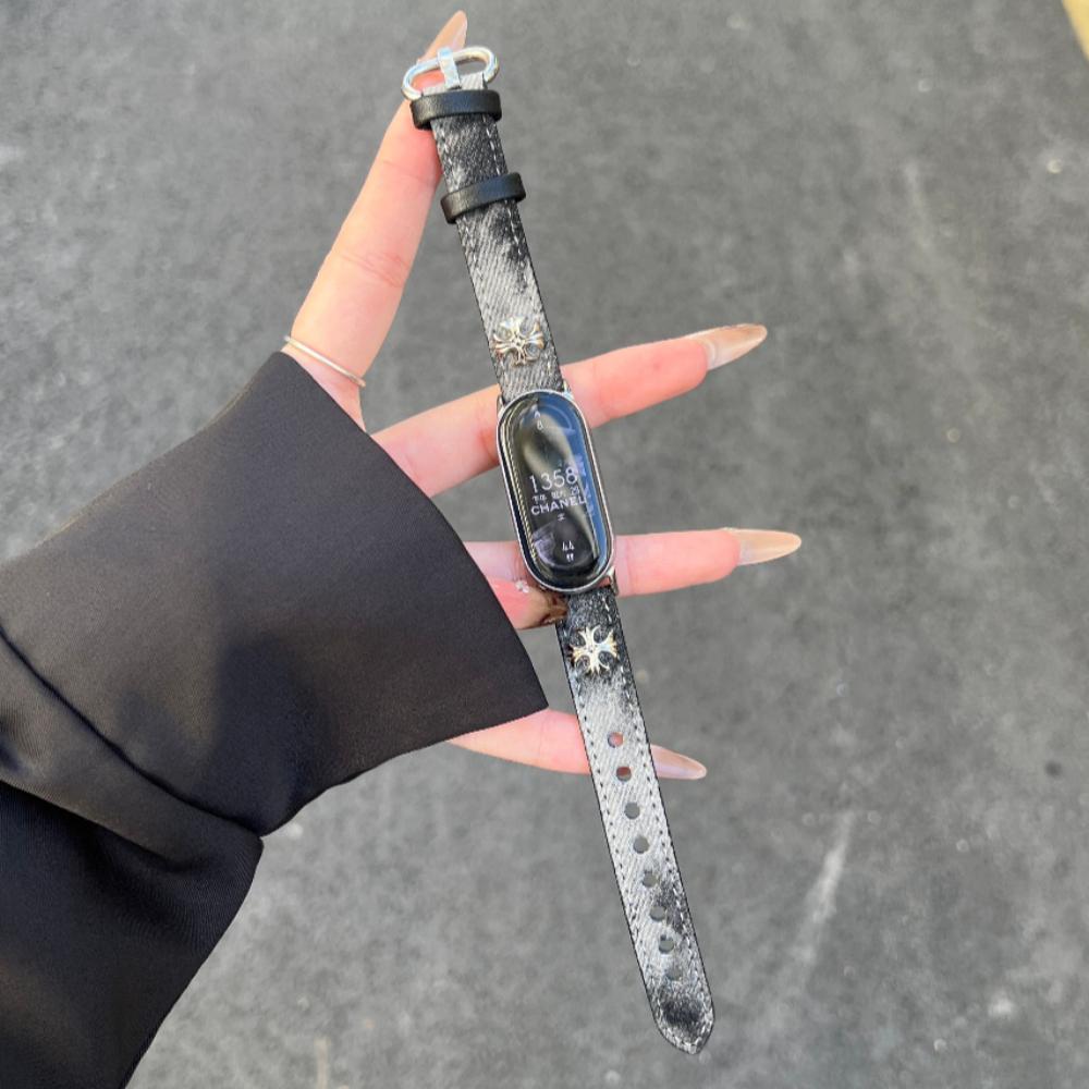 Для Xiaomi Smart Band 10 Модный женский холщовый + кожаный ремешок для часов Cowboy Cross-dye denim, совместимый с Xiaomi Mi Band 10/9/8