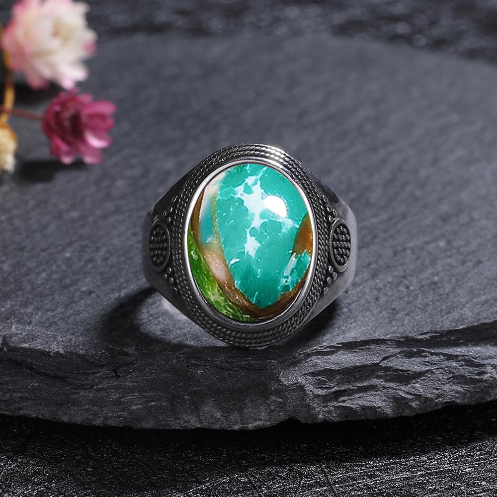 Серебряные Кольца Большие Натуральные 10x14MM Кольцо с Черным Агатом для Женщин Мужчин Серебряные Вечерние Украшения Бычий Глаз Бирюза Лазурит