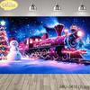 VIKAMA Christmas Train Tapestry Starry Sky Snow Scenery Retro Train Background Cloth Living Room Party Wall Decoration Room