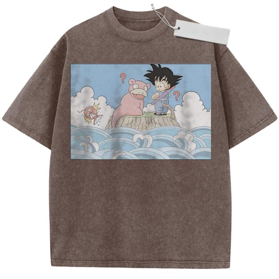 Unisex Washed Beige Vintage Tshirt Dragon Ball Goku Slowpoke Beach Highquality Fabric for Home Leisure Travel Shopping