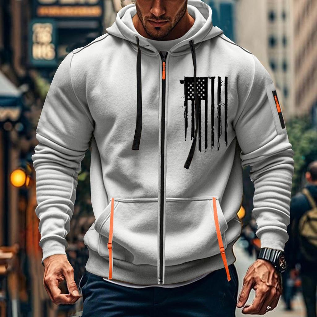 Мужская спортивная повседневная толстовка с капюшоном, кардиган с капюшоном на молнии, многокарманное пальто с капюшоном