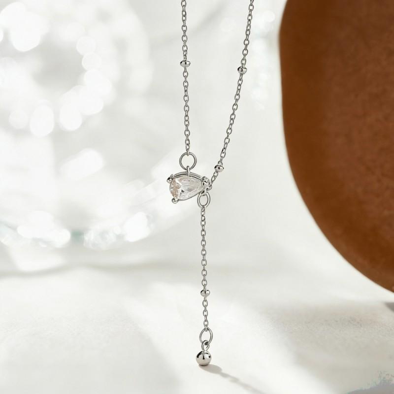 Womens Waterdrop Necklace Luxury Tassel Pendant Shiny Clavicle Chain