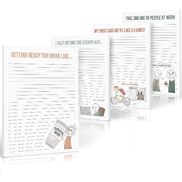 ZICOTO Super Funny Notepads - Hilarious Office Gift for Your Women Coworkers - Set of 4 Office Supplies Memo Pads w/ 4 Assorted Designs, 50 Sheets