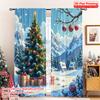 2pcs 2D Flat Printing Merry Christmas Popular Curtains Christmas Village Snow Gifts Tree Polyester Without Electricity Festive