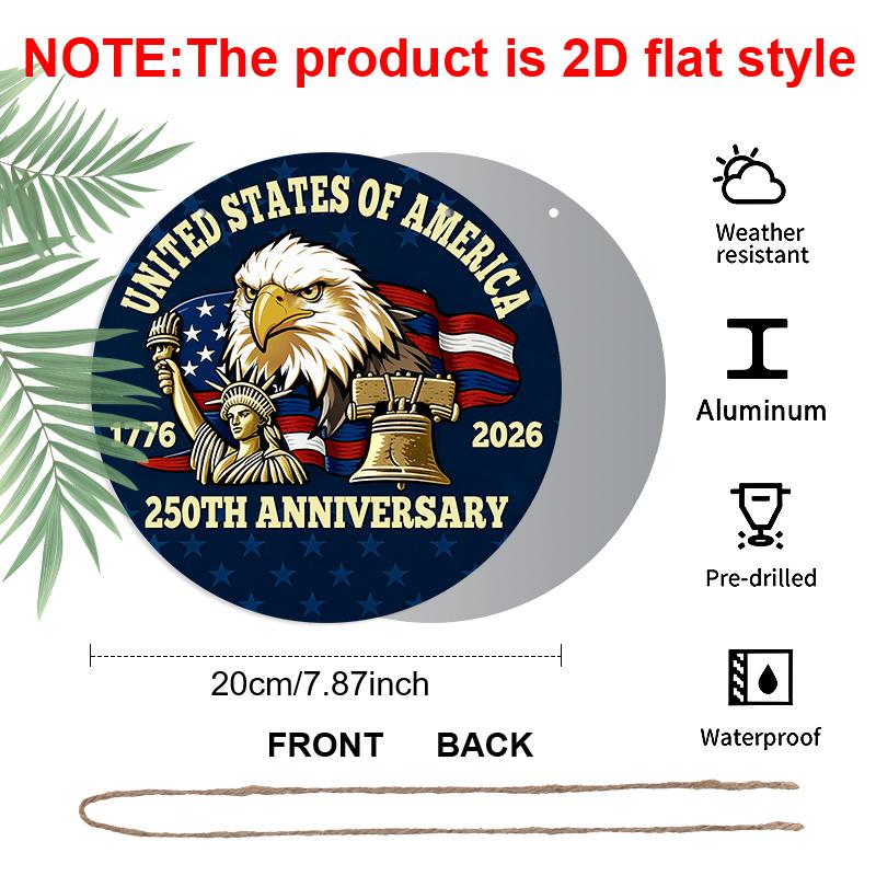 2D Flat 1pc Aluminum Independence Day-Themed Wall Decor 7.87 inches x 7.87 inches Patriotic Decor Suitable for hanging on front doors, porches, and