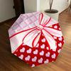 1pc Heart Print Bow Automatic Folding Umbrella, 8 Ribs Iron Frame, Suitable for Outdoor Travel and Daily Use Yy251120215