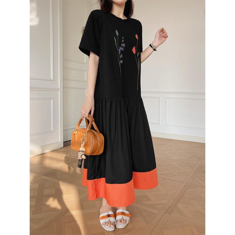 DIMANAF Женское летнее платье-рубашка больших размеров 2025 года с коротким рукавом, свободного покроя, плиссированное, длинное, свободного покроя