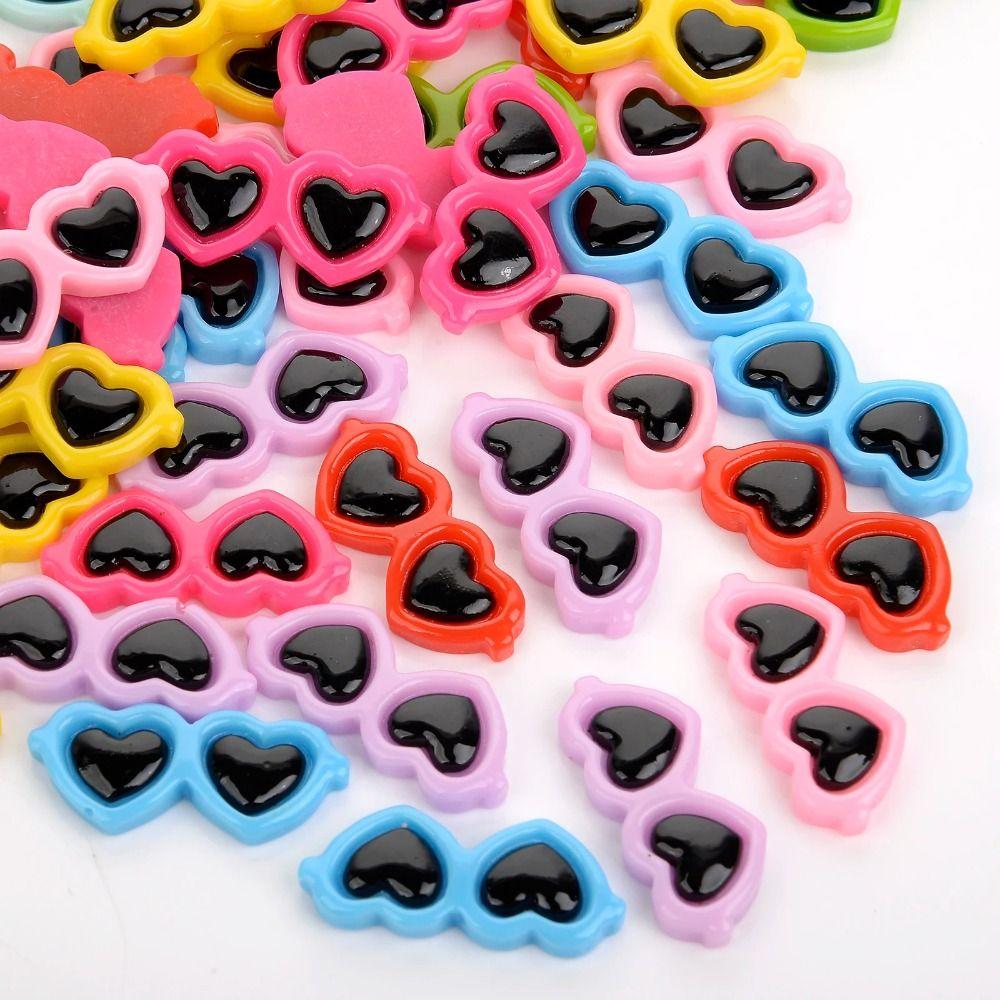 50pcs Flat Back Resin Mini Sunglasses Heart-Shaped Simulation Toy Kawaii Resin Ornaments Scrapbook