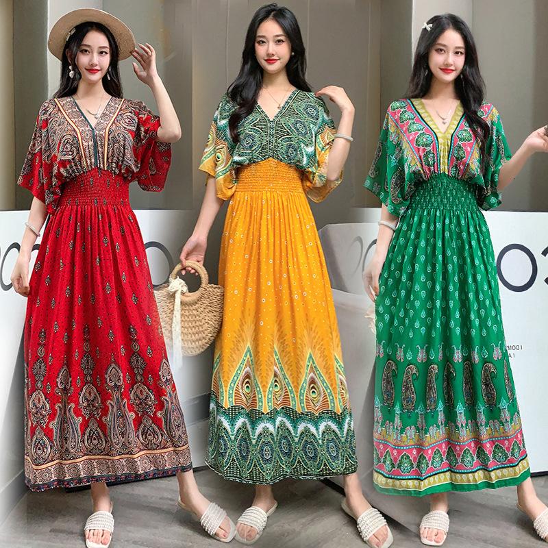 Женское повседневное платье с цветочным принтом и V-образным вырезом, неровный тон, повседневное, с круглым вырезом, длинное