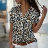 2025 Summer New Fashion Women's Leopard Print Printed Short Sleeve V-neck Casual Button-down Shirt Top