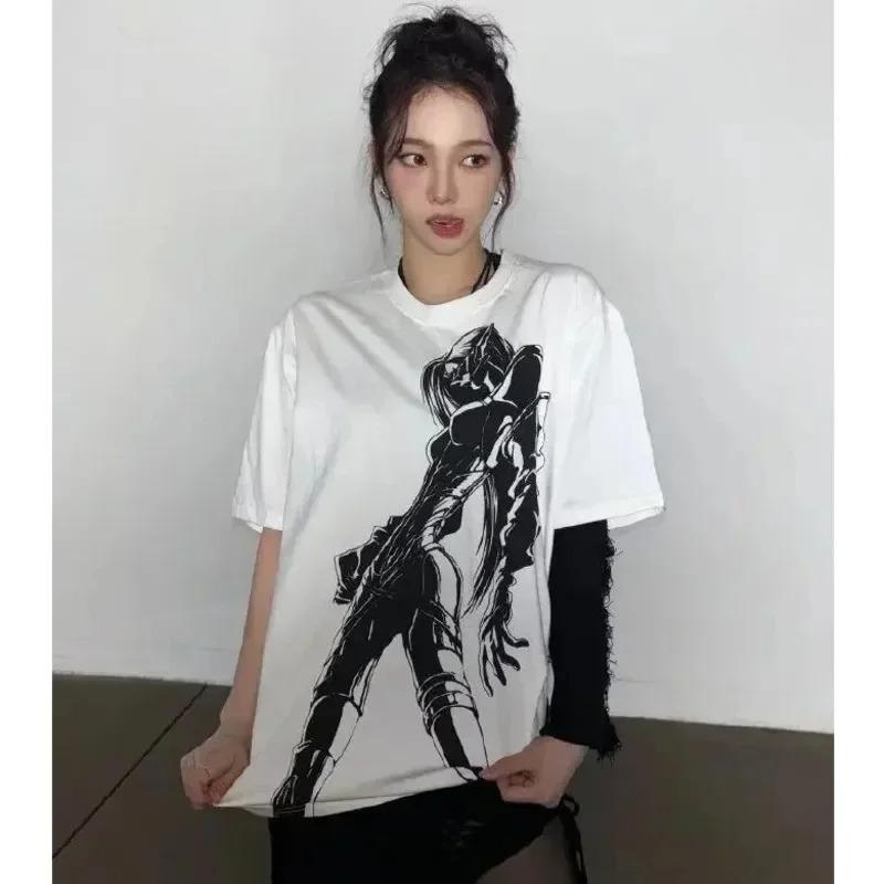 KPOP Aespa Whiplash Ограниченная серия Хлопковая футболка с коротким рукавом КАРИНА ГИЗЕЛЬ ЗИМА НИННИН Тот же принт Свободный Аниме Техно Топ