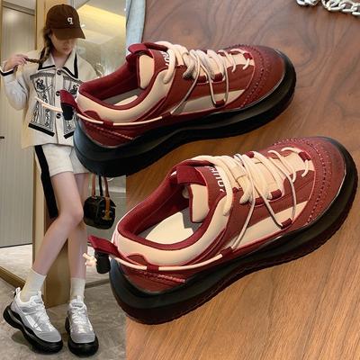 Осень новая мода ретро повседневная обувь круглый носок универсальная спортивная одинарная обувь на высокой платформе женские папины кроссовки