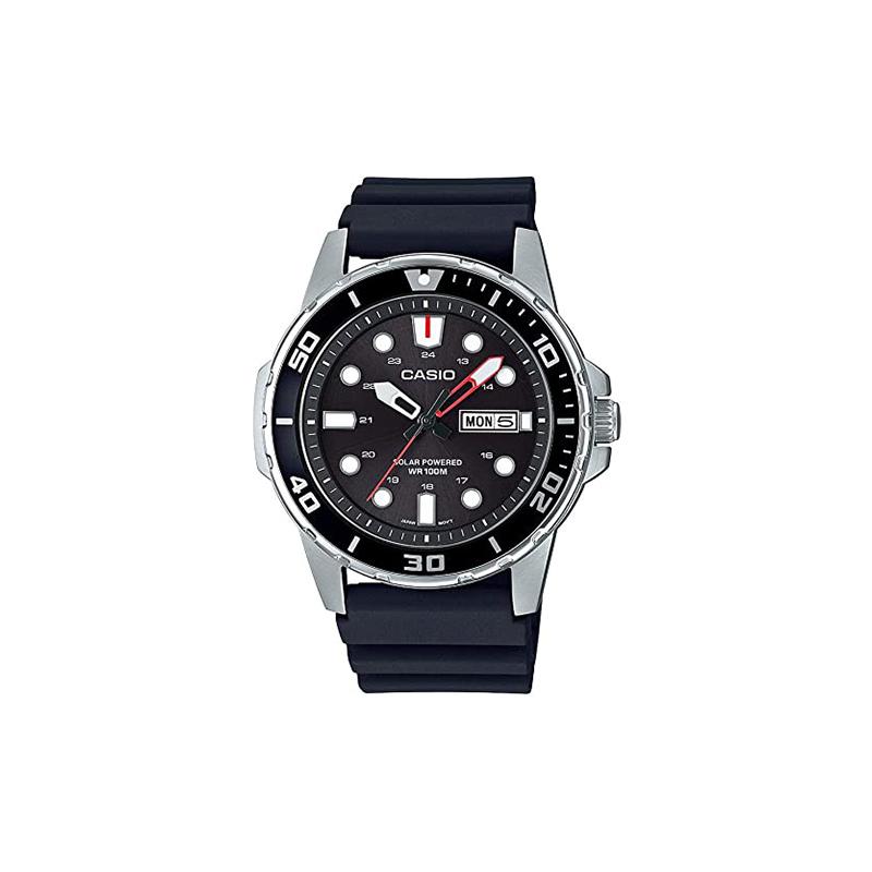 Casio Серия STANDARD водонепроницаемые модный тренд солнечный кварцевый механизм полимерный ремешок японские и корейские часы мужские часы черный циферблат MTP-S110-1AV