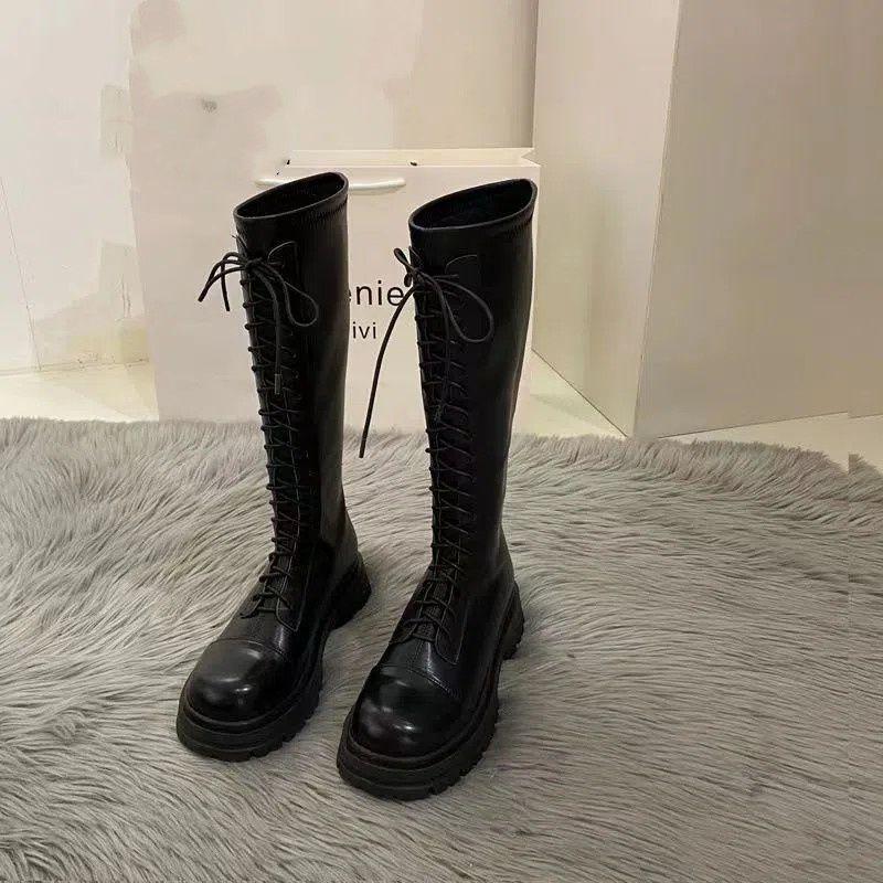Thick-soled White Long Boots Women's Shoes 2025 New Martin Boots Women's Brown Autumn and Winter Long Knight Boots Ins Tide