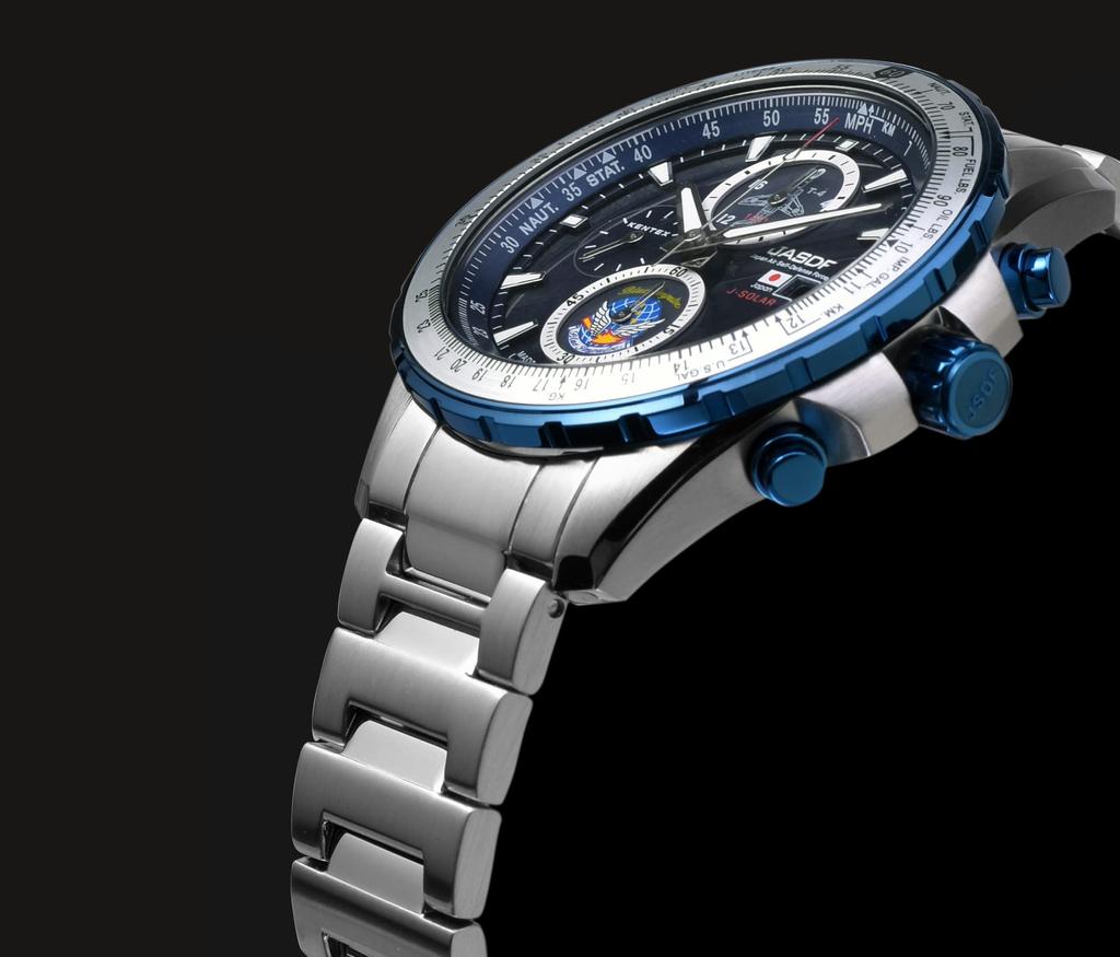 Watch Solar Chronograph Blue Impulse Model 10 ATM Water Resistant Silver [KENTEX] S802M-03 Men's