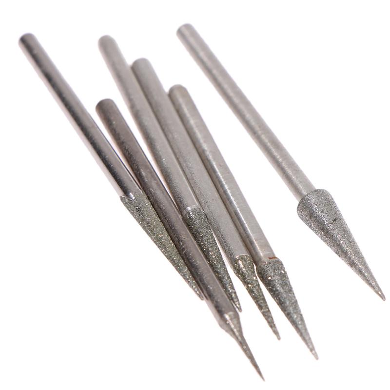 6Pcs 1-4Mm Diamond Grinding Head Needle Bits Burrs Engraving Carving Tool 2.35Mm