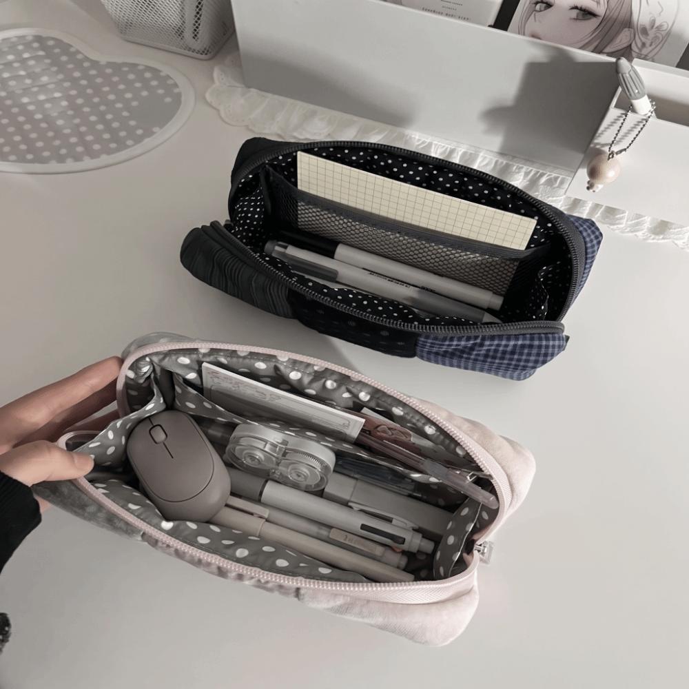 Polka Dot Stationery Bag Plaid Pattern Patchwork Pencil Case Pencil Case Daily Carry