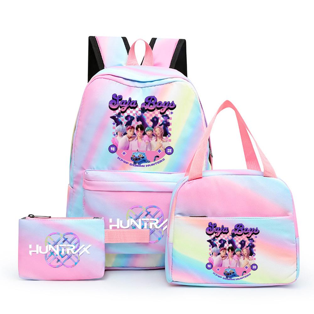 3Pcs/set Anime Cute Kpop Printed Backpack with Lunch Bag Pencil Case for Teenager Girl Boy Bookbag Large Capacity Waterproof Travel Bag Kid Gift