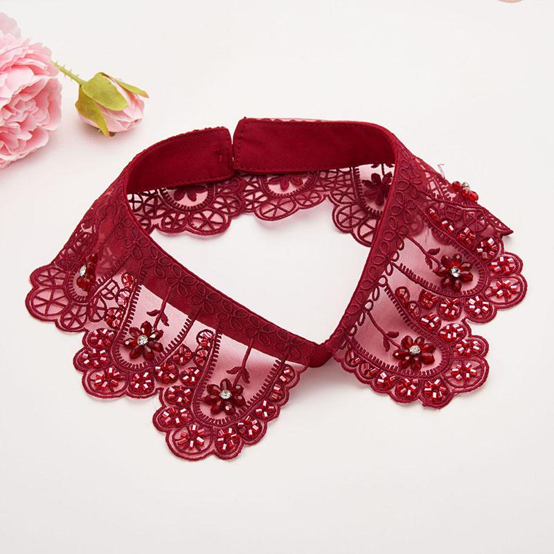 New Beading Lace Fake Collar Neckline Women White Lapel False Collars Woman Embroidery Removable Detachable Collar Tie Faux Col